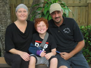 Family posing on a bench